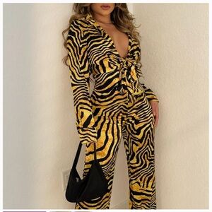 Fashion Nova Black and Gold Zebra Jumpsuit